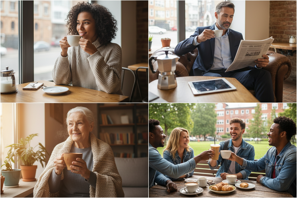 different people drinking coffee